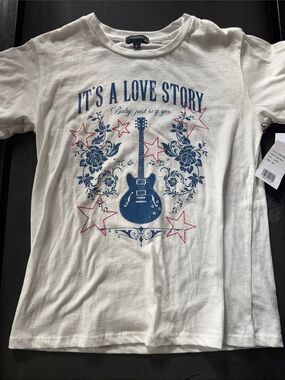 Country western White Graphic Tee with Blue Guitar Design